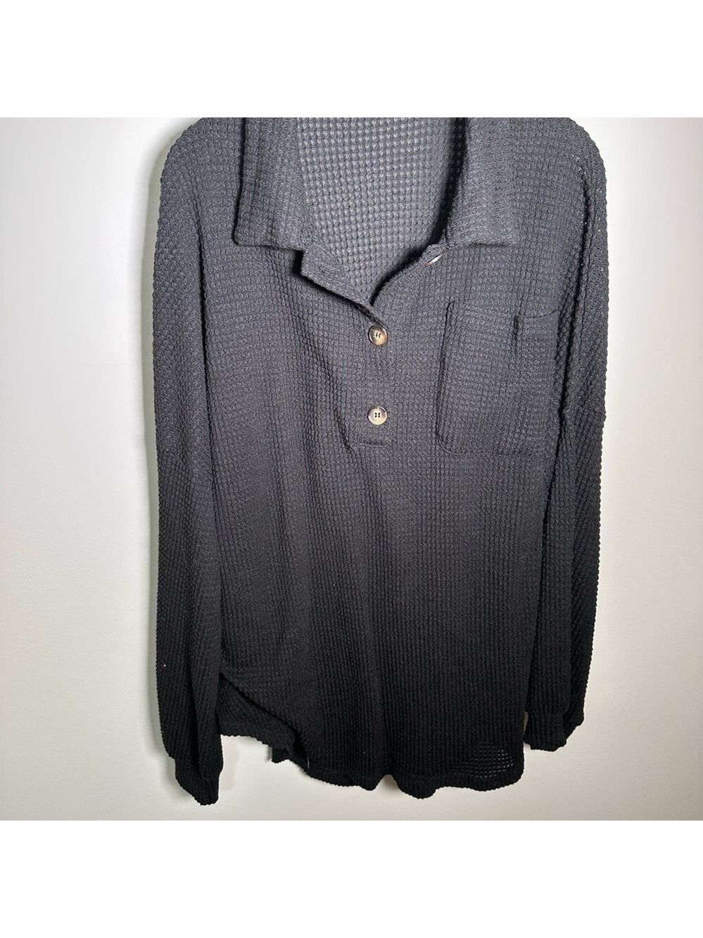 Black Waffle Knit Shirt Women's 2X
